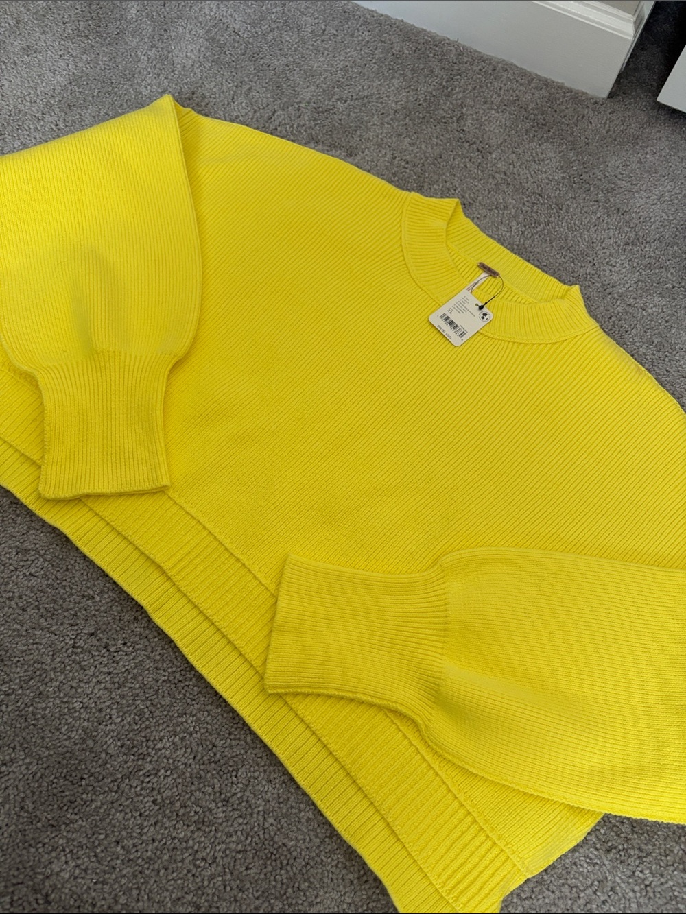 Free People Vibrant Yellow Ribbed Crewneck Sweater